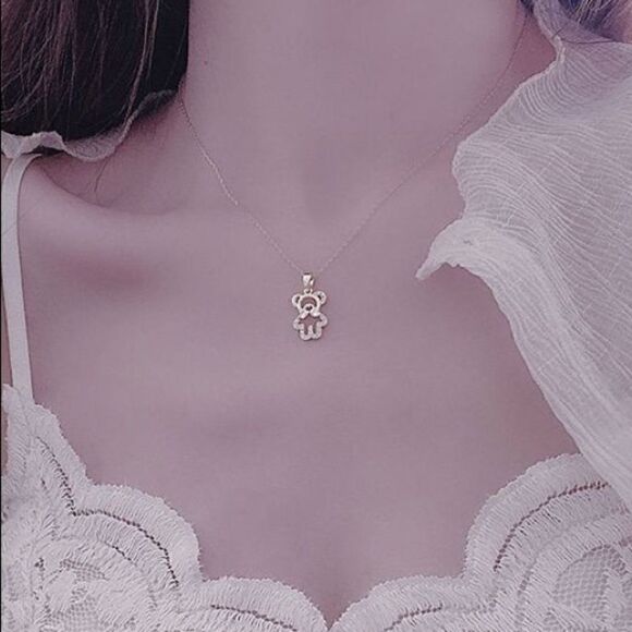 14k Gold Womens Zircon Bear Charm Necklace - Picture 2 of 8